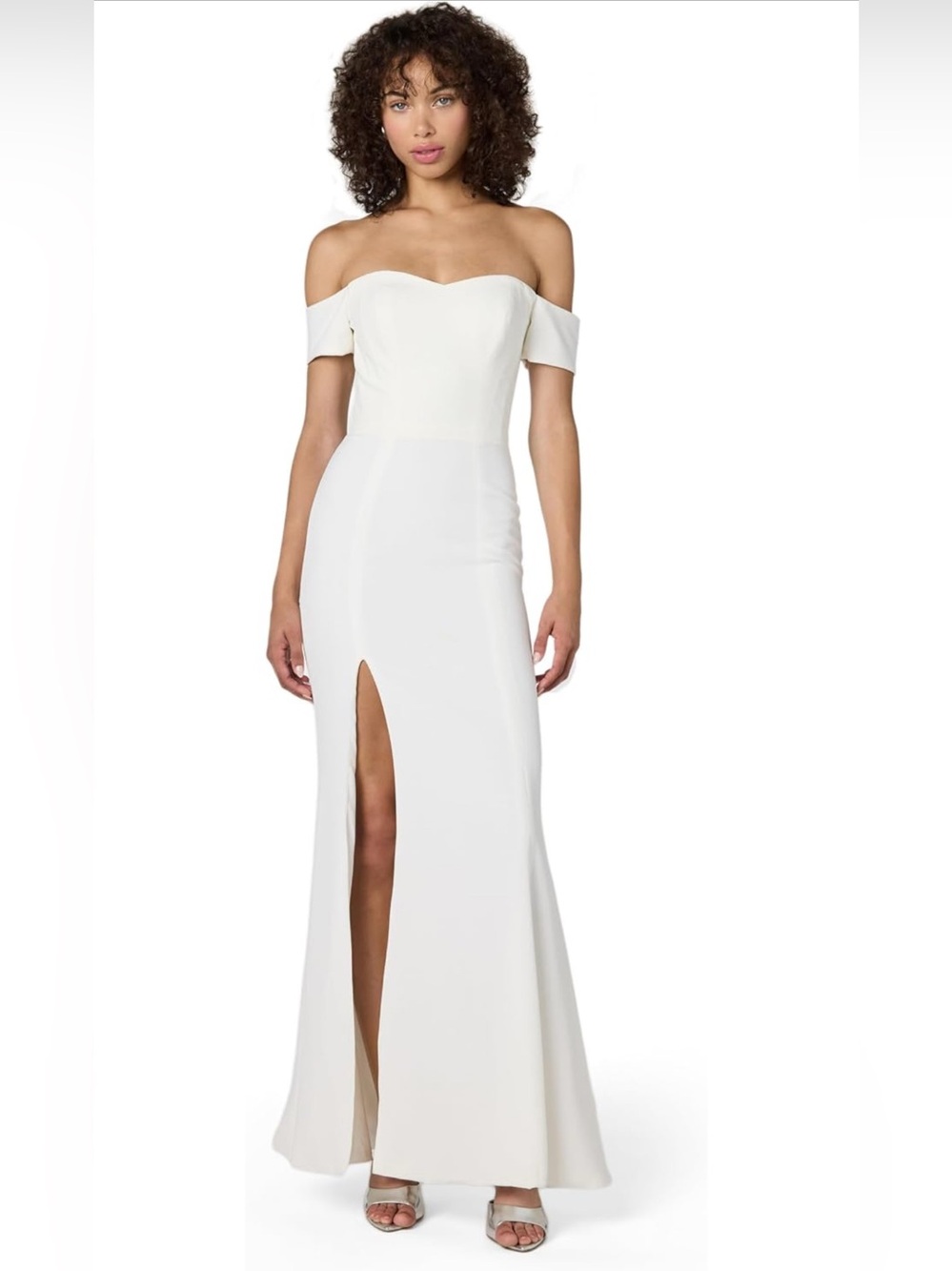Dress The Population Logan Off White Gown Off Shoulder with Leg Slit Size XL